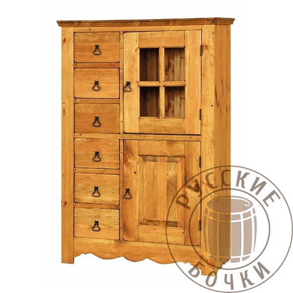 Шкаф для спальни с ящиками и стеклянной дверцой из дерева под старину